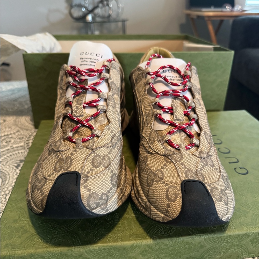 Gucci Monogram Sneakers with Red Accents